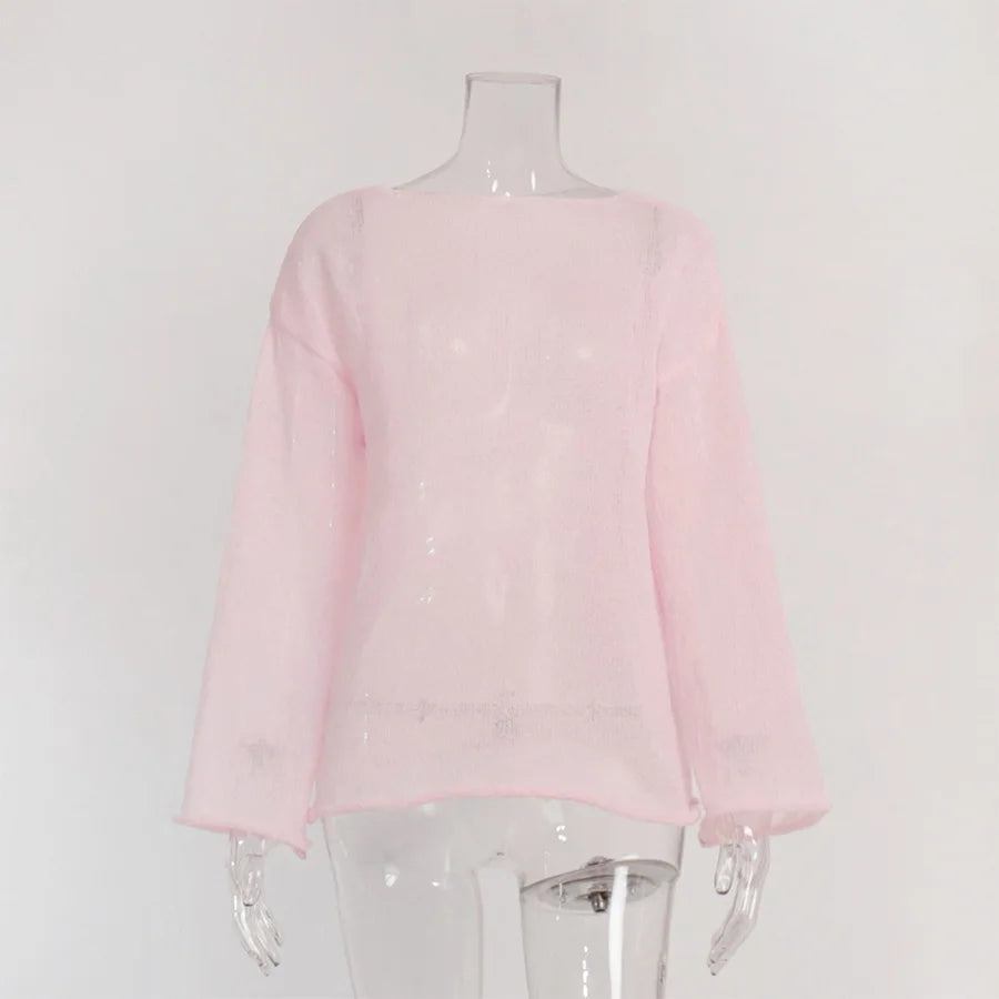 Sexy Transparent Sweater For Women 2024 Autumn Long Sleeve Top Knitted Loose Cozy Sweaters And Jumpers New In Knitwears
