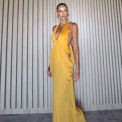 2026 Summer European American Women Sexy Halter Spliced Dress Casual Party Bodycon Dresses