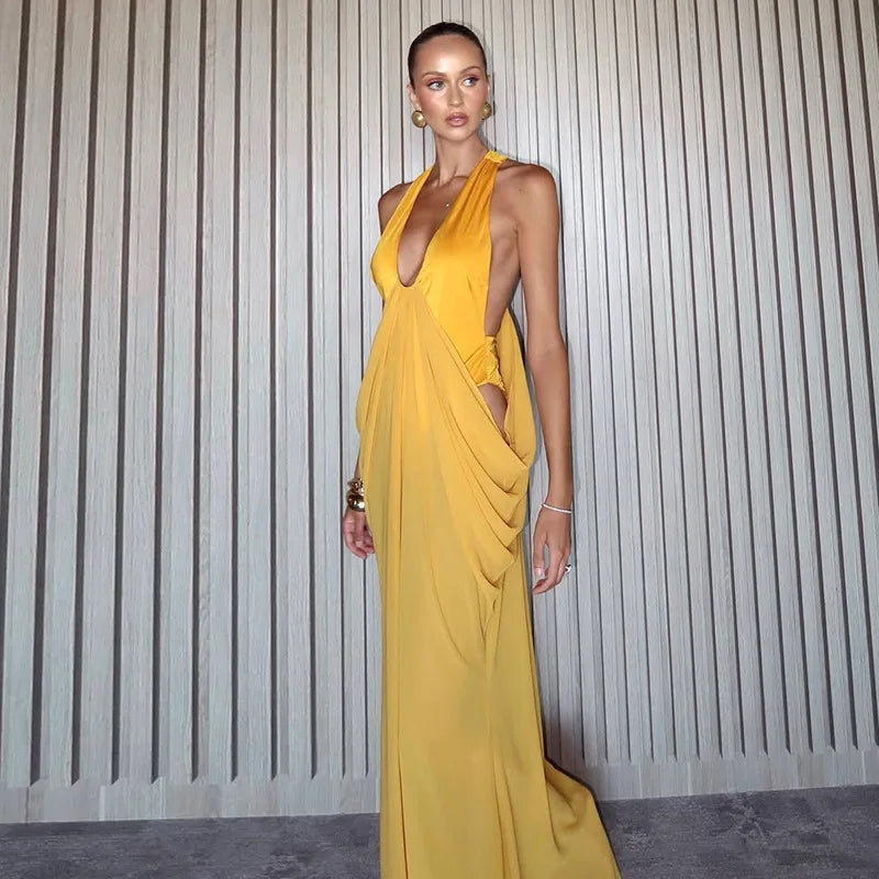 2026 Summer European American Women Sexy Halter Spliced Dress Casual Party Bodycon Dresses