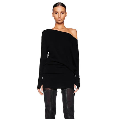 Off Shoulder Sexy Mini Dress Women Oblique Neck Long Sleeve Bodycon Dress Fall Winter Sexy Short Party Club Dresses