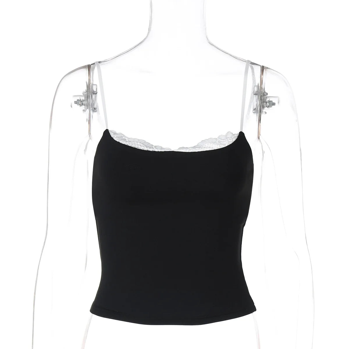 Women Y2K Sexy Color Block Splicing Off Shoulder Fake Two Piece Cami Top