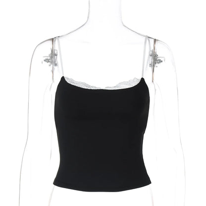 Women Y2K Sexy Color Block Splicing Off Shoulder Fake Two Piece Cami Top