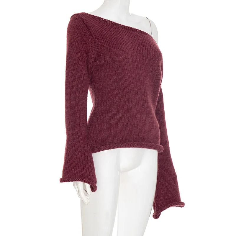 Casual Pullover Women Long Sleeve Y2K Knitted Sweater Tops Sexy Off Shoulder Club Fashion 2025 Winter Jumpers Sweater