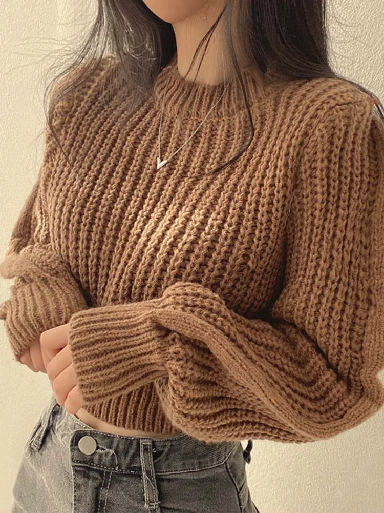 Loose Vintage Harajuku Lantern Long Sleeve Women Sweater Korean Autumn Winter Knitwear Soft Warm Tops Chic Solid Femme Sweater
