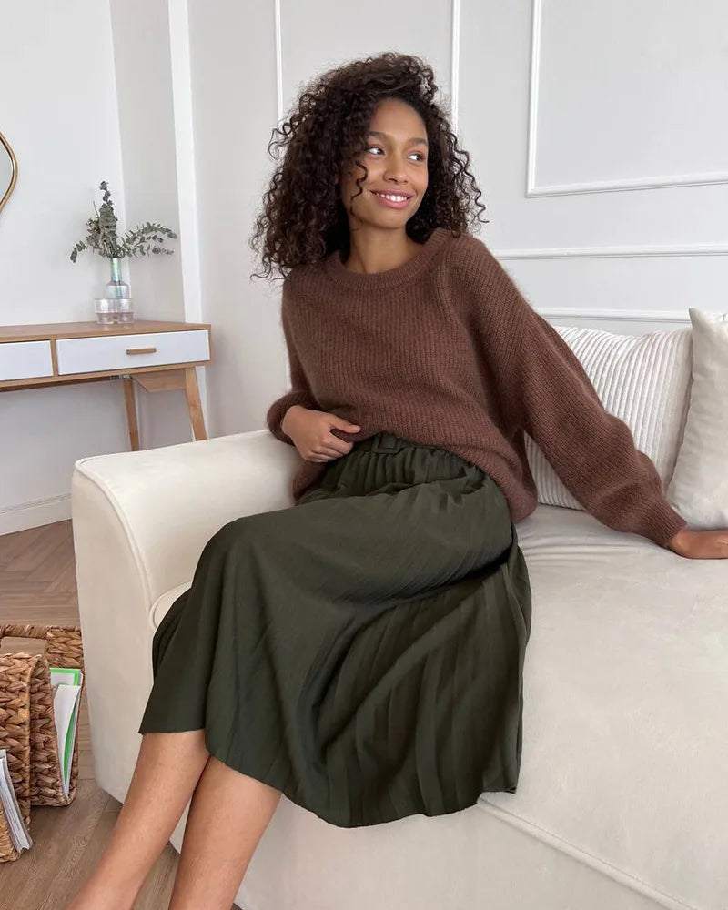 Women Faux Mink Fur Knit Sweater Ins Style Lazy Loose Soft Knit Top Ladies Casual  Warm Pullover Jumper