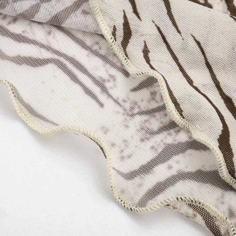 Women Summer Mesh Zebra Print V Neck Mesh Cami Tops
