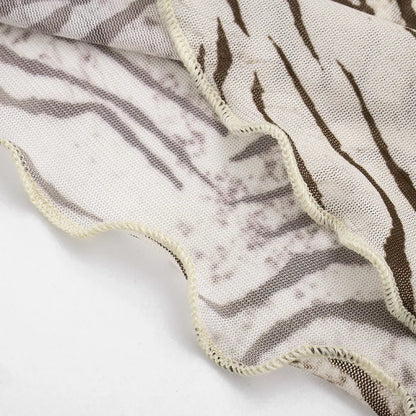 Women Summer Mesh Zebra Print V Neck Mesh Cami Tops