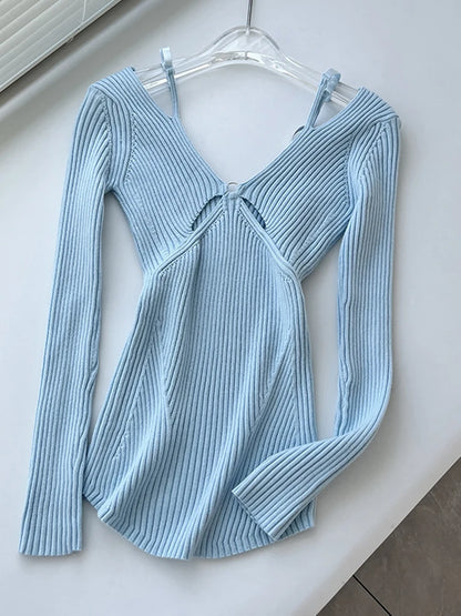 2025 Women's Suspender Pink Sweater Fake Two V-neck Pure Desire Base Knitted Sweater