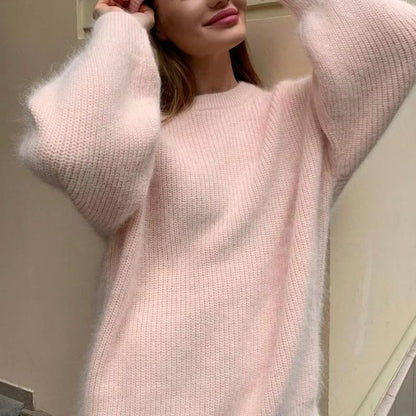 Women Faux Mink Fur Knit Sweater Ins Style Lazy Loose Soft Knit Top Ladies Casual  Warm Pullover Jumper