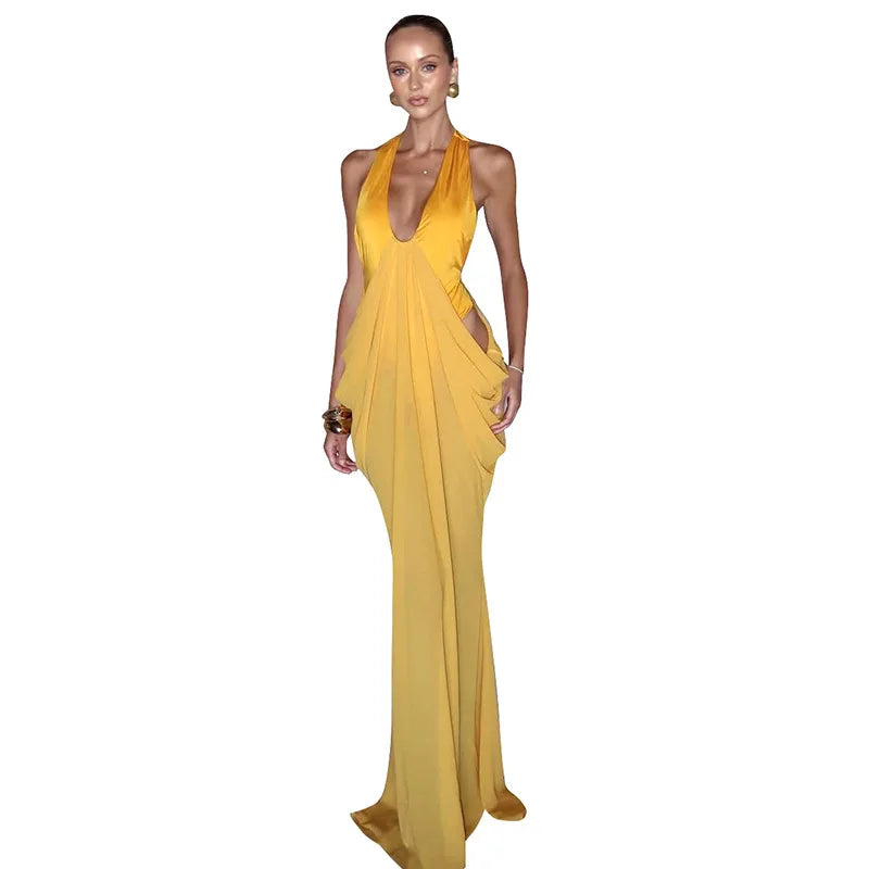 2026 Summer European American Women Sexy Halter Spliced Dress Casual Party Bodycon Dresses