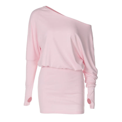 Off Shoulder Sexy Mini Dress Women Oblique Neck Long Sleeve Bodycon Dress Fall Winter Sexy Short Party Club Dresses