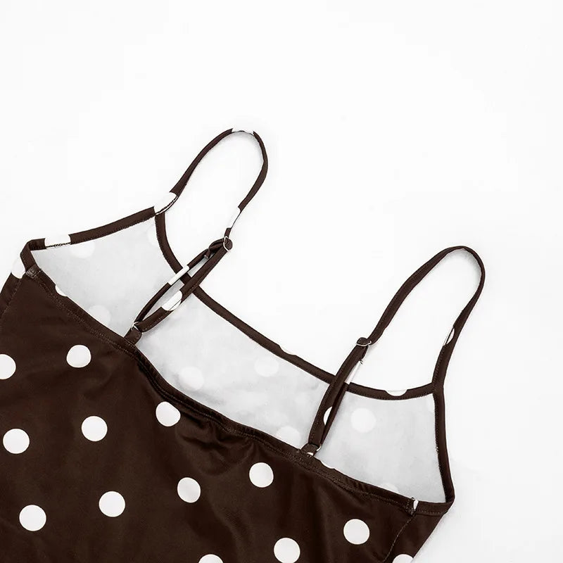 2026 Summer Women Hot Girl Polka Dot Cami Skirt Set Ruffle Split Hem Midi Skirt Two Piece Outfit Trendy Female Holiday Beach Mat