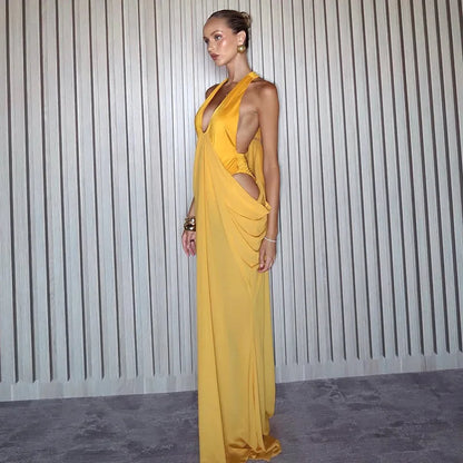 2026 Summer European American Women Sexy Halter Spliced Dress Casual Party Bodycon Dresses