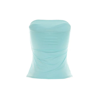 Women Solid Color Strapless Tube Top Sexy Tie Front Waist Shaping Crop T-shirt Summer Beach Vacation Spicy Girl Slim Fit Sleevel
