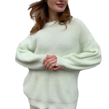 Women Faux Mink Fur Knit Sweater Ins Style Lazy Loose Soft Knit Top Ladies Casual  Warm Pullover Jumper