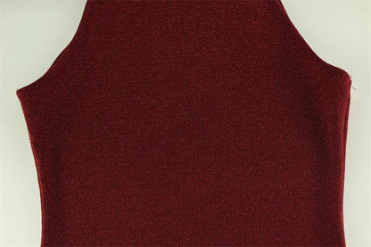 2025 New Women's Elegant Shiny Party Bodycon Robes Sexy Slim Sequins Red Sleeveless Long Dress Fashion Solid Maxi Gown Dresses
