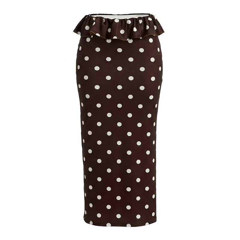 2026 Summer Women Hot Girl Polka Dot Cami Skirt Set Ruffle Split Hem Midi Skirt Two Piece Outfit Trendy Female Holiday Beach Mat