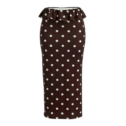 2026 Summer Women Hot Girl Polka Dot Cami Skirt Set Ruffle Split Hem Midi Skirt Two Piece Outfit Trendy Female Holiday Beach Mat