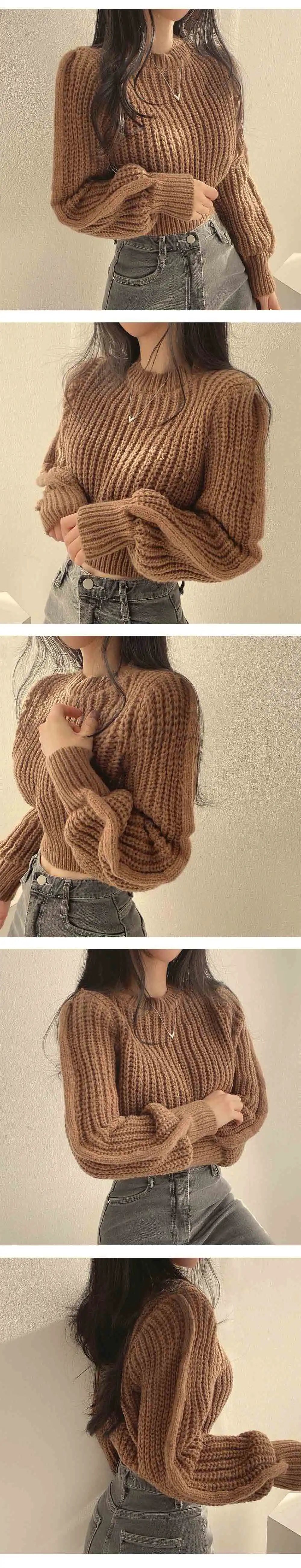 Loose Vintage Harajuku Lantern Long Sleeve Women Sweater Korean Autumn Winter Knitwear Soft Warm Tops Chic Solid Femme Sweater