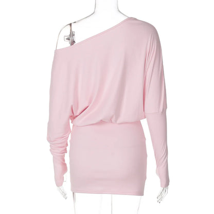 Off Shoulder Sexy Mini Dress Women Oblique Neck Long Sleeve Bodycon Dress Fall Winter Sexy Short Party Club Dresses