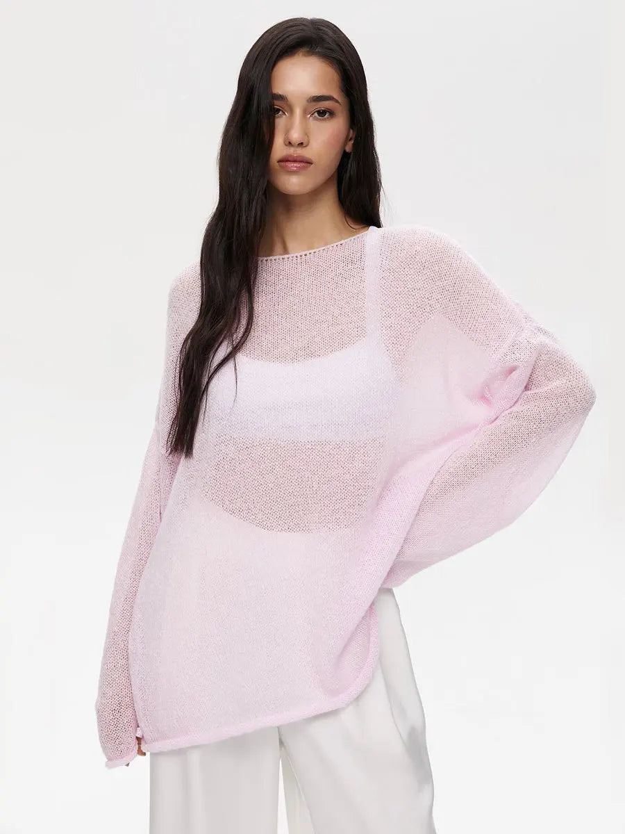 Sexy Transparent Sweater For Women 2024 Autumn Long Sleeve Top Knitted Loose Cozy Sweaters And Jumpers New In Knitwears