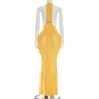 2026 Summer European American Women Sexy Halter Spliced Dress Casual Party Bodycon Dresses