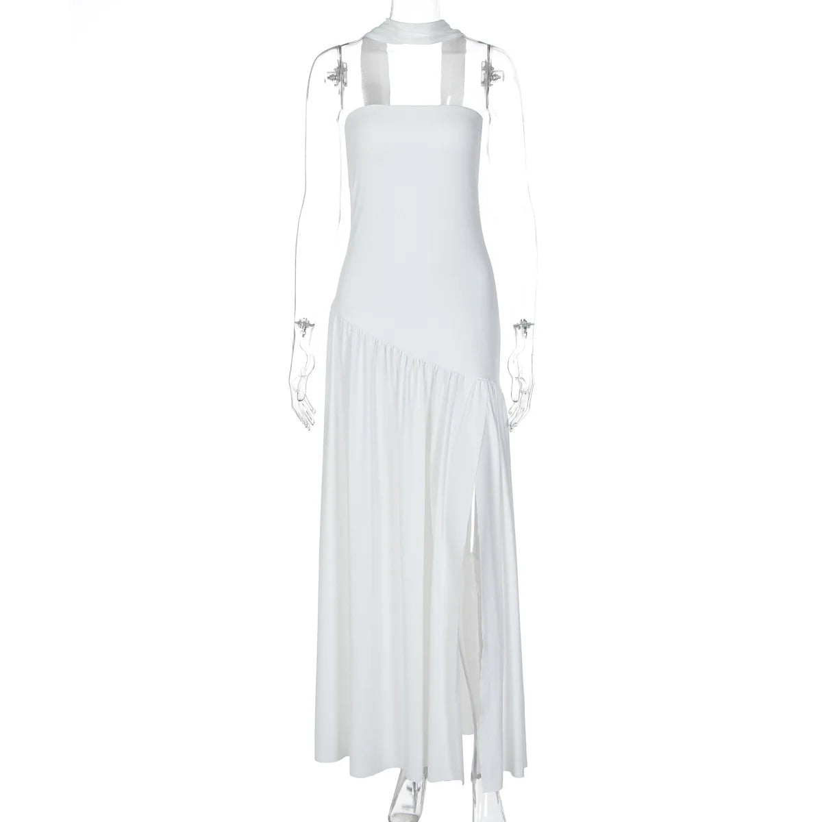 Women Solid Color Strapless Dress Slim Fit Split Backless Elegant Ribbon Midi Dress Fashion Evening Party Formal Dresses