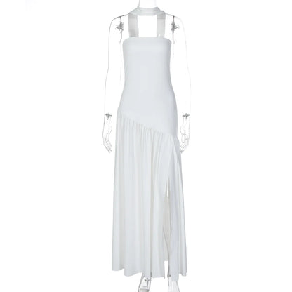 Women Solid Color Strapless Dress Slim Fit Split Backless Elegant Ribbon Midi Dress Fashion Evening Party Formal Dresses