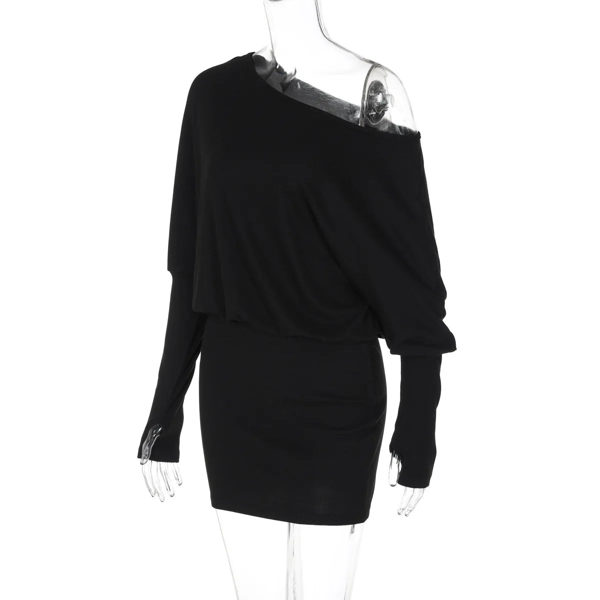 Off Shoulder Sexy Mini Dress Women Oblique Neck Long Sleeve Bodycon Dress Fall Winter Sexy Short Party Club Dresses