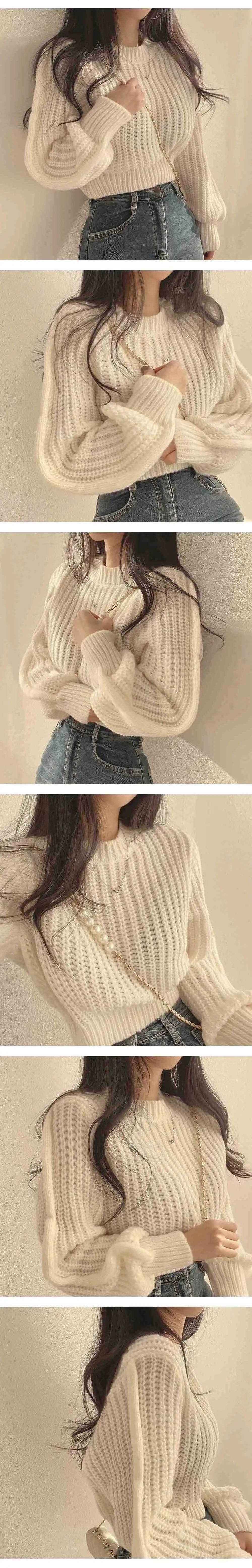 Loose Vintage Harajuku Lantern Long Sleeve Women Sweater Korean Autumn Winter Knitwear Soft Warm Tops Chic Solid Femme Sweater