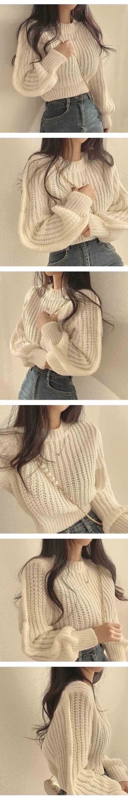 Loose Vintage Harajuku Lantern Long Sleeve Women Sweater Korean Autumn Winter Knitwear Soft Warm Tops Chic Solid Femme Sweater