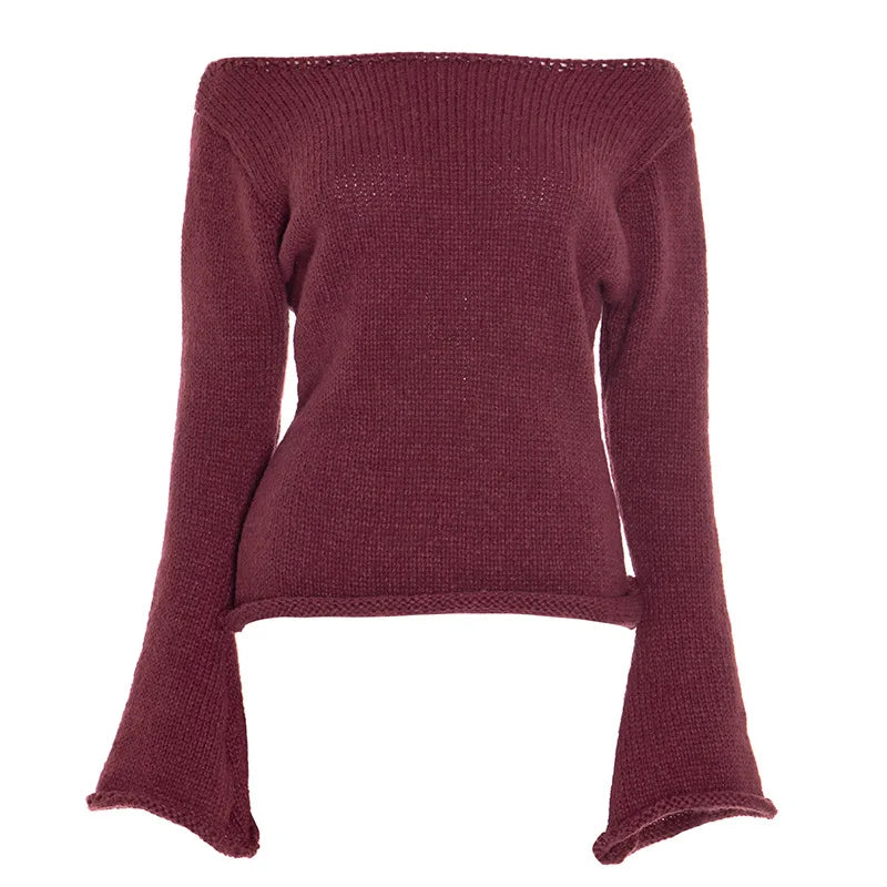 Casual Pullover Women Long Sleeve Y2K Knitted Sweater Tops Sexy Off Shoulder Club Fashion 2025 Winter Jumpers Sweater