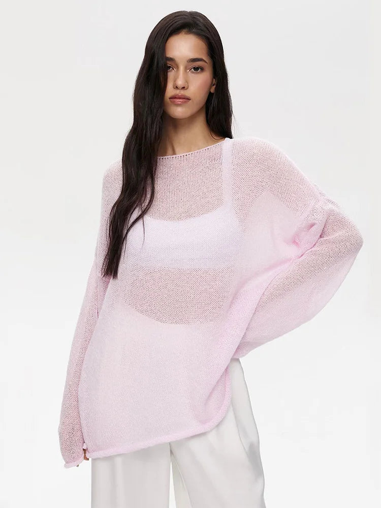 Sexy Transparent Sweater For Women 2024 Autumn Long Sleeve Top Knitted Loose Cozy Sweaters And Jumpers New In Knitwears