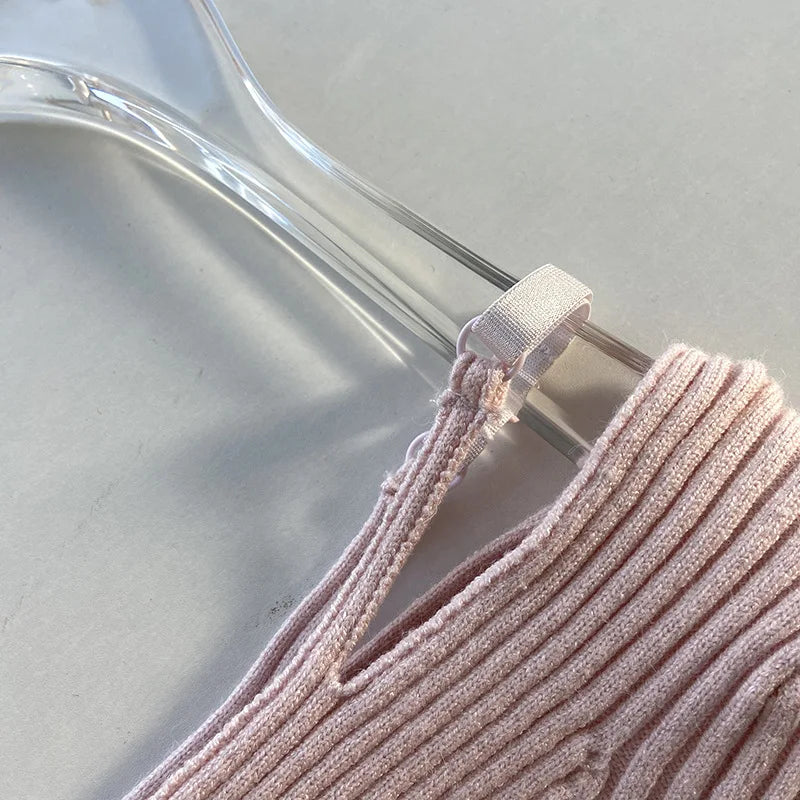 2025 Women's Suspender Pink Sweater Fake Two V-neck Pure Desire Base Knitted Sweater