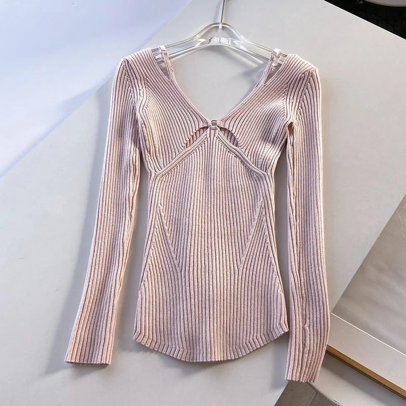 2025 Women's Suspender Pink Sweater Fake Two V-neck Pure Desire Base Knitted Sweater