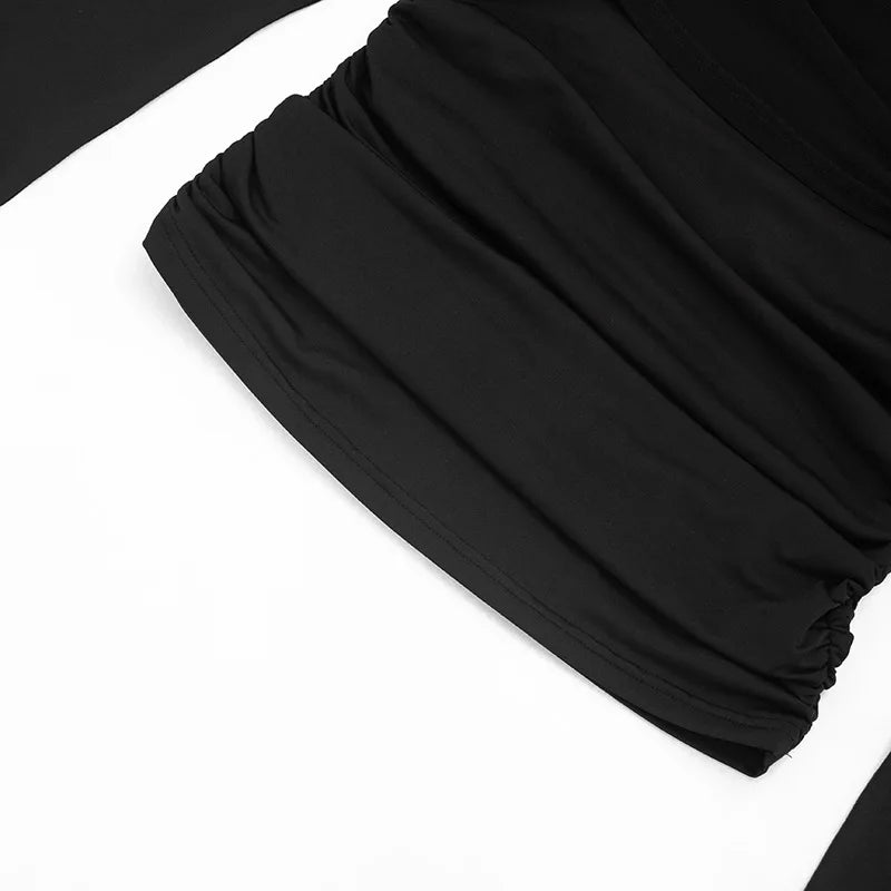 2026 Spring Summer Women Long Sleeve T-Shirt Draped Collar Pleated Shawl Slim Fit Stretch Tops Elegant Casual Daily Wear Top