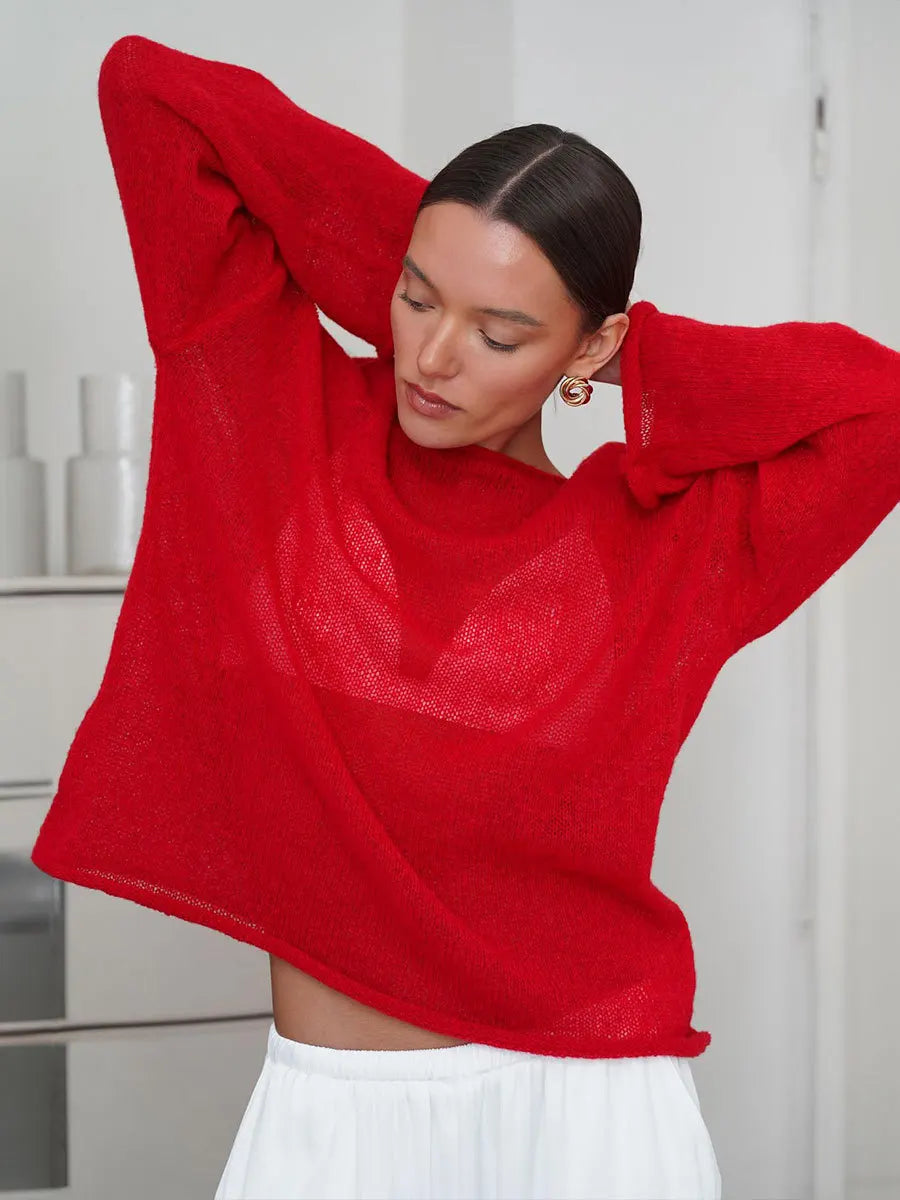 Sexy Transparent Sweater For Women 2024 Autumn Long Sleeve Top Knitted Loose Cozy Sweaters And Jumpers New In Knitwears