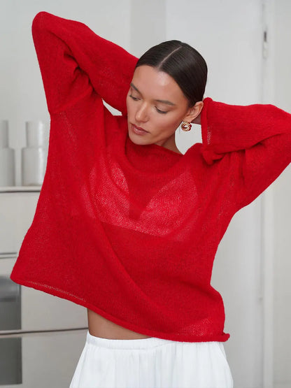 Sexy Transparent Sweater For Women 2024 Autumn Long Sleeve Top Knitted Loose Cozy Sweaters And Jumpers New In Knitwears