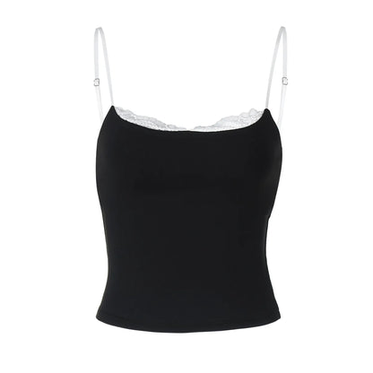 Women Y2K Sexy Color Block Splicing Off Shoulder Fake Two Piece Cami Top