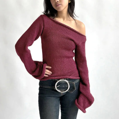 Casual Pullover Women Long Sleeve Y2K Knitted Sweater Tops Sexy Off Shoulder Club Fashion 2025 Winter Jumpers Sweater