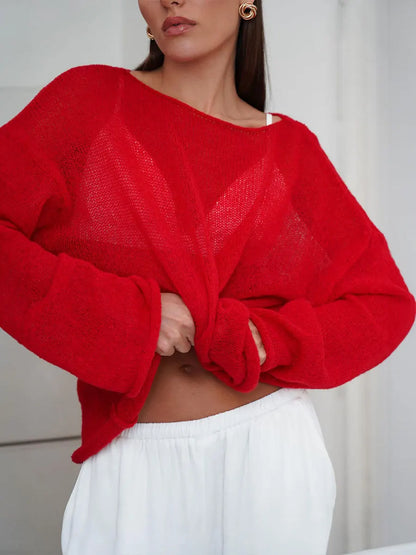 Sexy Transparent Sweater For Women 2024 Autumn Long Sleeve Top Knitted Loose Cozy Sweaters And Jumpers New In Knitwears