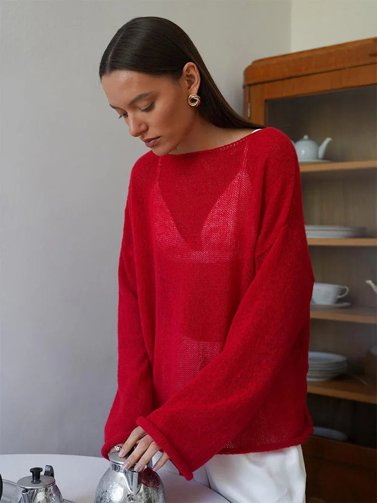 Sexy Transparent Sweater For Women 2024 Autumn Long Sleeve Top Knitted Loose Cozy Sweaters And Jumpers New In Knitwears