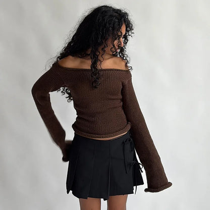 Casual Pullover Women Long Sleeve Y2K Knitted Sweater Tops Sexy Off Shoulder Club Fashion 2025 Winter Jumpers Sweater