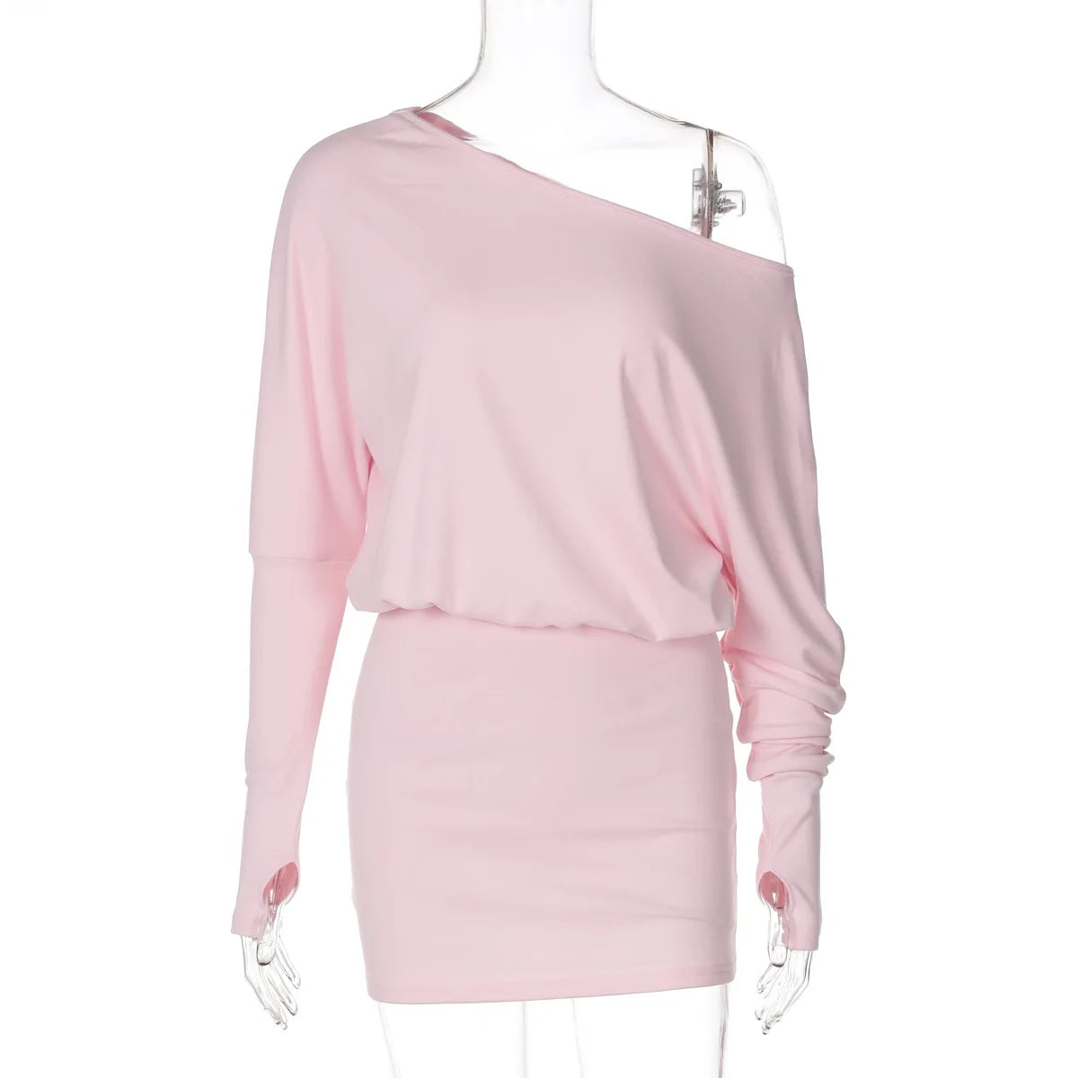 Off Shoulder Sexy Mini Dress Women Oblique Neck Long Sleeve Bodycon Dress Fall Winter Sexy Short Party Club Dresses