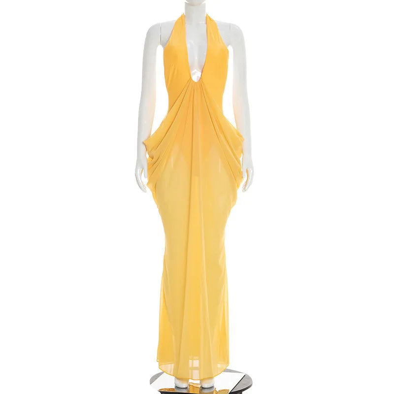 2026 Summer European American Women Sexy Halter Spliced Dress Casual Party Bodycon Dresses