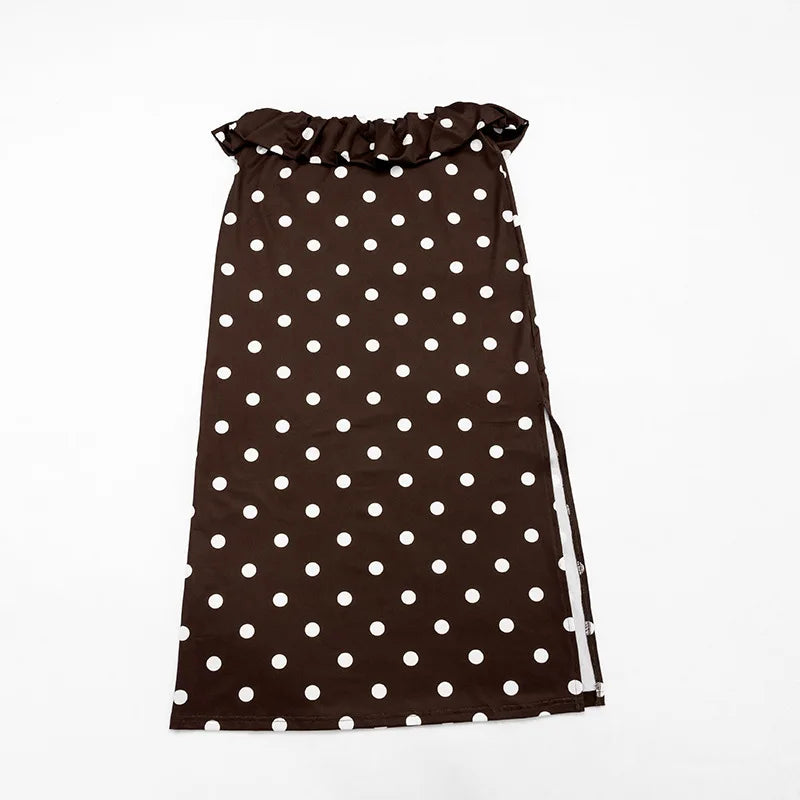2026 Summer Women Hot Girl Polka Dot Cami Skirt Set Ruffle Split Hem Midi Skirt Two Piece Outfit Trendy Female Holiday Beach Mat