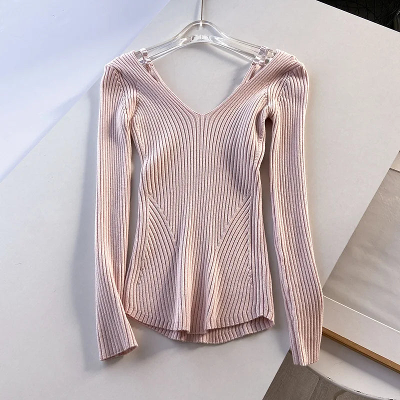 2025 Women's Suspender Pink Sweater Fake Two V-neck Pure Desire Base Knitted Sweater