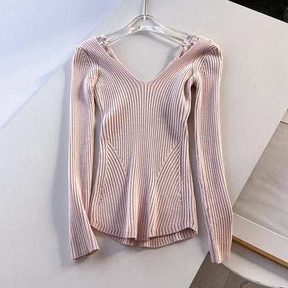 2025 Women's Suspender Pink Sweater Fake Two V-neck Pure Desire Base Knitted Sweater