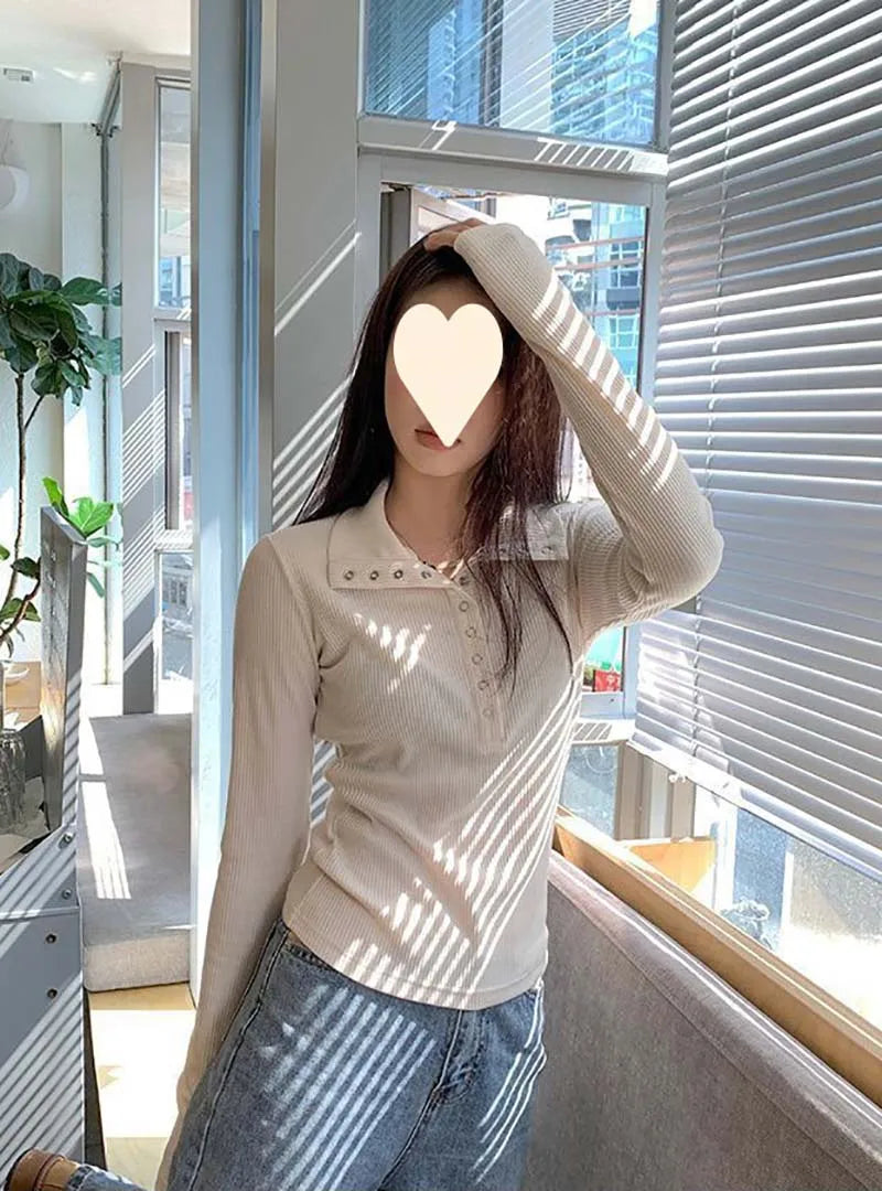 Women's Y2K Knitted Sweater Long Sleeve Slim Fit Pullover Top for Autumn Winter Versatile Bottoming Layer All Match Design
