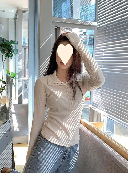 Women's Y2K Knitted Sweater Long Sleeve Slim Fit Pullover Top for Autumn Winter Versatile Bottoming Layer All Match Design